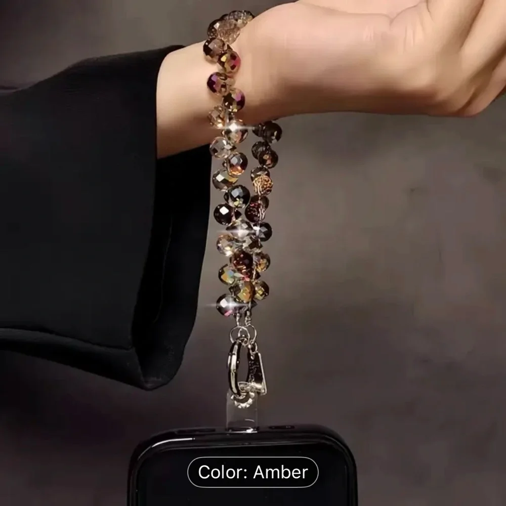 Luxury high-end crystal bead hand-held lanyard chain, phone wristlet strap